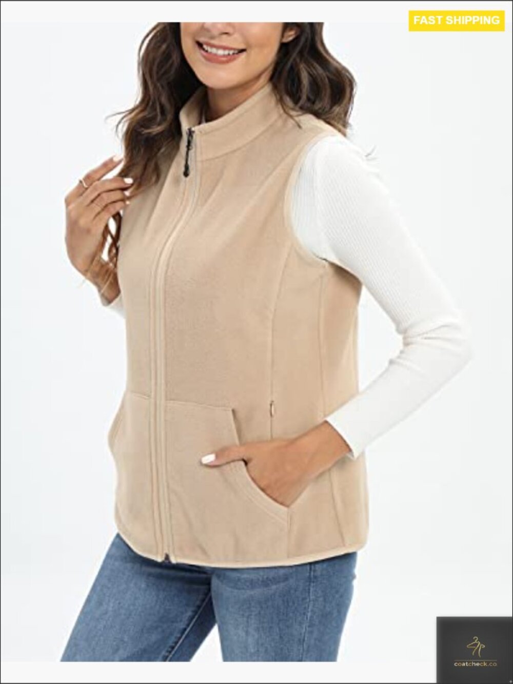 Fleece Vest with 6 Pockets Lightweight Classic Zip Up Sleeveless Women's - Picture 3 of 7